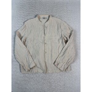 Orvis Shirt Womens Large Linen Button Front Textured Casual Lightweight Top